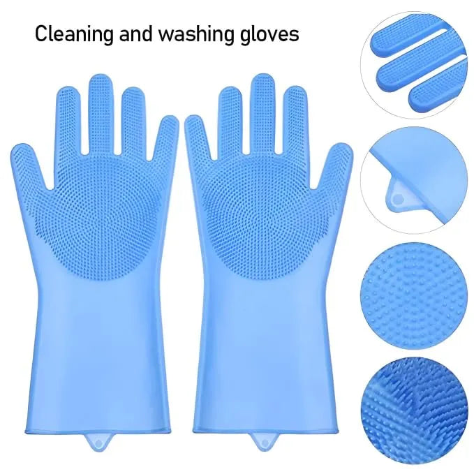 Reusable Magic Dish washing Gloves with scrubber, Silicone Cleaning, Scrub Gloves for Wash Dish, Car Washing, Kitchen, Bathroom Multipurpose Usage