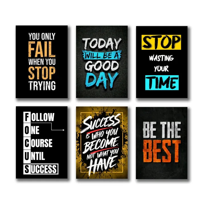 Set of 6 Motivational sticky canvas frames for wall decore / sticky phototiles