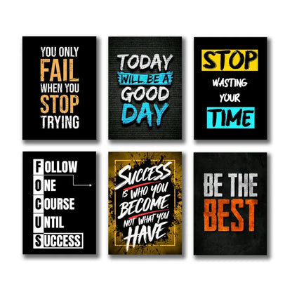 Set of 6 Motivational sticky canvas frames for wall decore / sticky phototiles