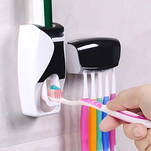 Space-Saving Wall-Mounted Toothbrush & Toothpaste Holder Set with Automatic Dispenser - Dustproof, No Power Needed, Perfect for Bathroom Decor