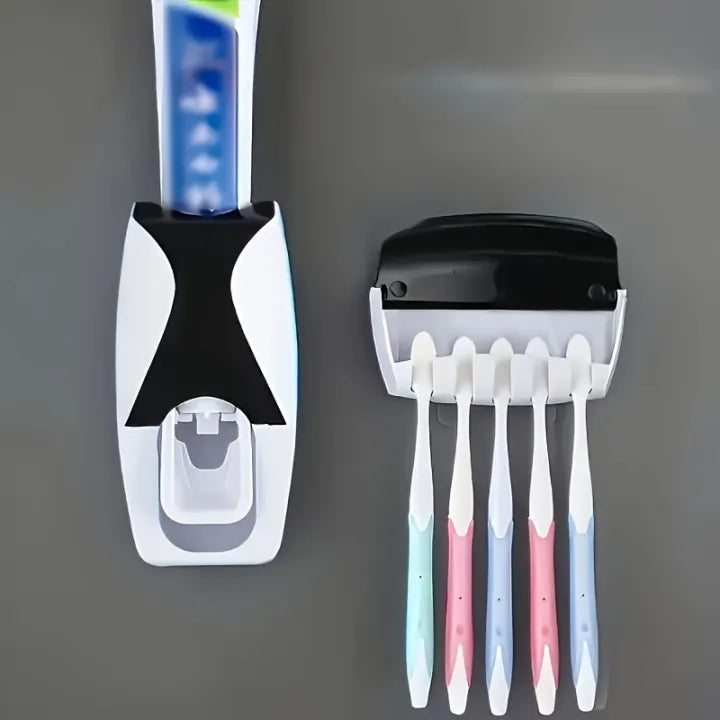 Space-Saving Wall-Mounted Toothbrush & Toothpaste Holder Set with Automatic Dispenser - Dustproof, No Power Needed, Perfect for Bathroom Decor
