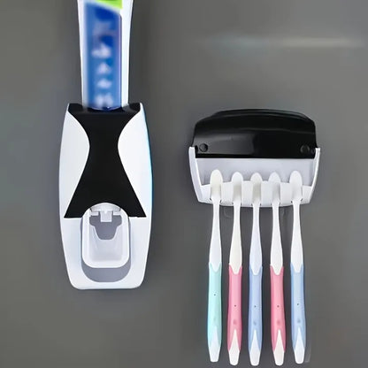 Space-Saving Wall-Mounted Toothbrush & Toothpaste Holder Set with Automatic Dispenser - Dustproof, No Power Needed, Perfect for Bathroom Decor