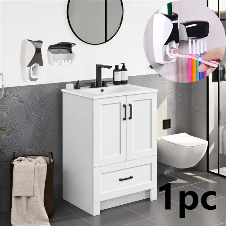 Space-Saving Wall-Mounted Toothbrush & Toothpaste Holder Set with Automatic Dispenser - Dustproof, No Power Needed, Perfect for Bathroom Decor