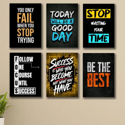 Set of 6 Motivational sticky canvas frames for wall decore / sticky phototiles