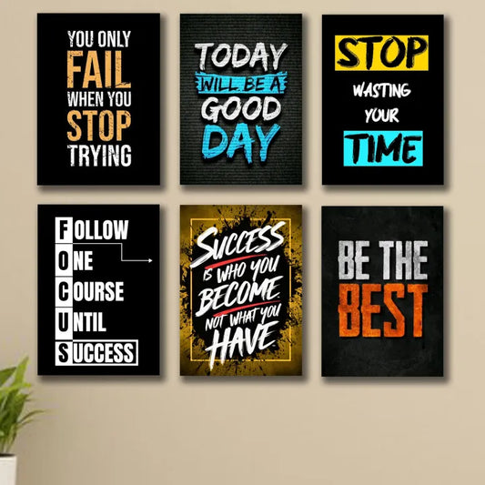 Set of 6 Motivational sticky canvas frames for wall decore / sticky phototiles