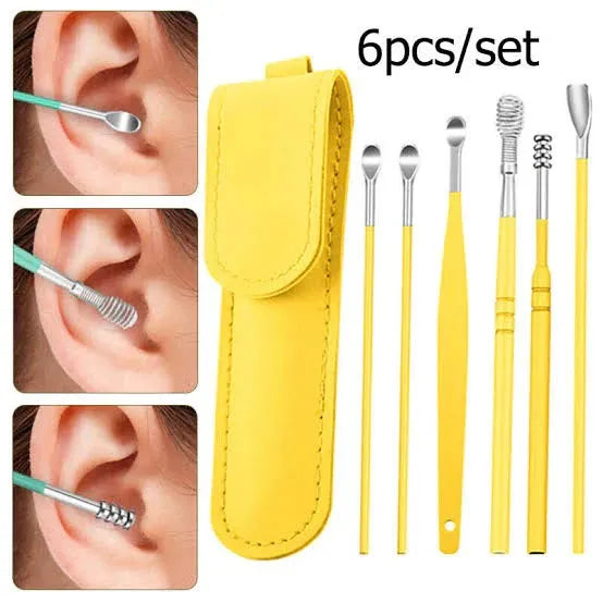 Set Of 6 Ear Pick Earwax Removal Kit, Ear Care Set, Ear Wax Removal Tool, Stainless Steel Earpick Wax Remover Piercing Kit, Earwax Collector Cleaning Ear Care Tools, Ear Wax Curette Spoon