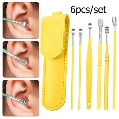Set Of 6 Ear Pick Earwax Removal Kit, Ear Care Set, Ear Wax Removal Tool, Stainless Steel Earpick Wax Remover Piercing Kit, Earwax Collector Cleaning Ear Care Tools, Ear Wax Curette Spoon