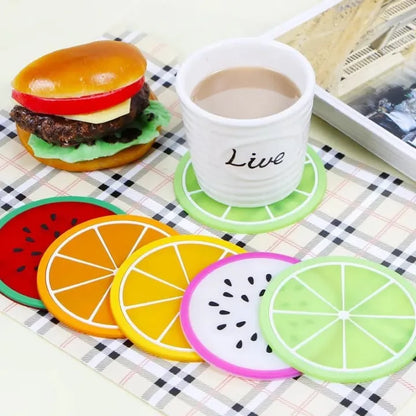 4PCs Fruit Shape Cup Coaster Silicone tea Cup Pad Slip Insulation Pad Tea Cup Mat Hot Drink Holder Mug Stand Home Kitchen Accessories