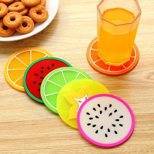 4PCs Fruit Shape Cup Coaster Silicone tea Cup Pad Slip Insulation Pad Tea Cup Mat Hot Drink Holder Mug Stand Home Kitchen Accessories