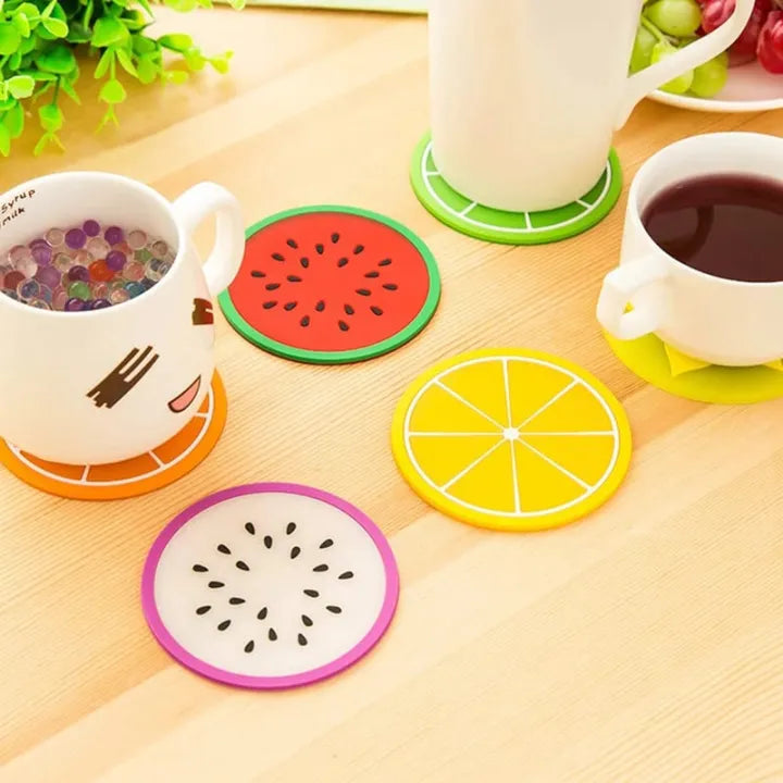 4PCs Fruit Shape Cup Coaster Silicone tea Cup Pad Slip Insulation Pad Tea Cup Mat Hot Drink Holder Mug Stand Home Kitchen Accessories
