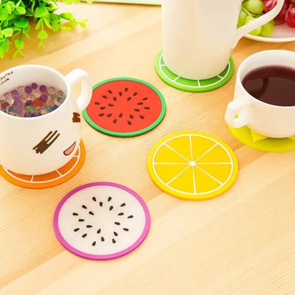 4PCs Fruit Shape Cup Coaster Silicone tea Cup Pad Slip Insulation Pad Tea Cup Mat Hot Drink Holder Mug Stand Home Kitchen Accessories
