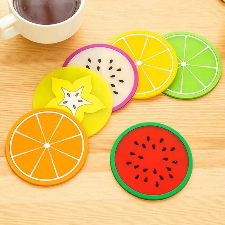 4PCs Fruit Shape Cup Coaster Silicone tea Cup Pad Slip Insulation Pad Tea Cup Mat Hot Drink Holder Mug Stand Home Kitchen Accessories