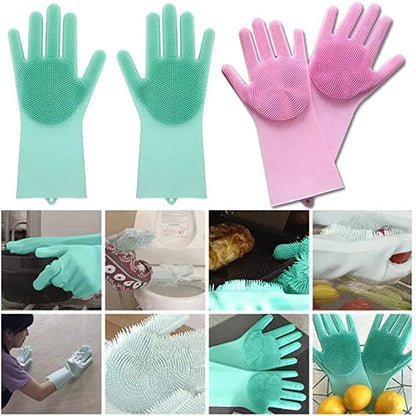 Reusable Magic Dish washing Gloves with scrubber, Silicone Cleaning, Scrub Gloves for Wash Dish, Car Washing, Kitchen, Bathroom Multipurpose Usage
