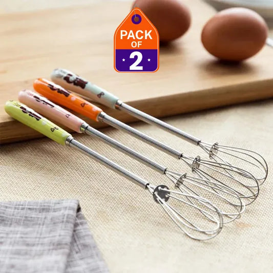 Hand Mixer Pack of 2 & 1 Multifunctional Rotary Manual Egg Beater Mixer Mini Kitchen Egg Whisk Bake Tool Egg Agitator Metal Eco-Friendly Egg Mixer (Size : 18 * 2.5cm)