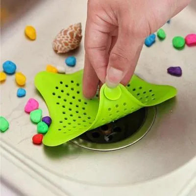 Silicone Rubber Starfish Hair Catcher Kitchen Sink Strainer Bath Drain Cover Trap Basin, Silicone Starfish Sink Filter TPR Material Suction Cup Drain Cover for Kitchen and Bathroom (Pack of 1)