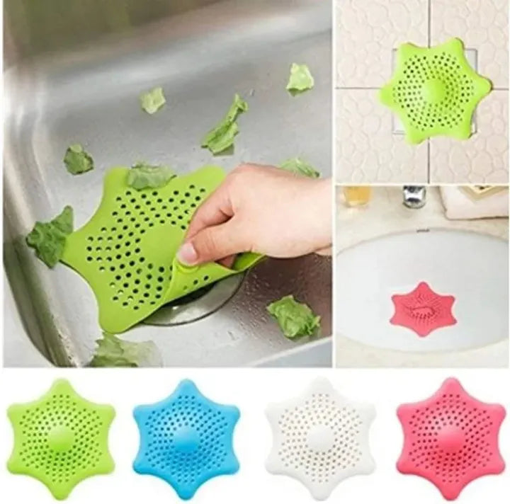 Silicone Rubber Starfish Hair Catcher Kitchen Sink Strainer Bath Drain Cover Trap Basin, Silicone Starfish Sink Filter TPR Material Suction Cup Drain Cover for Kitchen and Bathroom (Pack of 1)