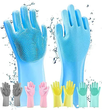 Reusable Magic Dish washing Gloves with scrubber, Silicone Cleaning, Scrub Gloves for Wash Dish, Car Washing, Kitchen, Bathroom Multipurpose Usage