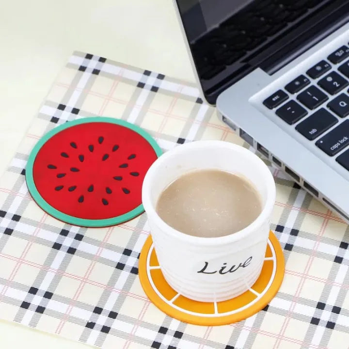 4PCs Fruit Shape Cup Coaster Silicone tea Cup Pad Slip Insulation Pad Tea Cup Mat Hot Drink Holder Mug Stand Home Kitchen Accessories