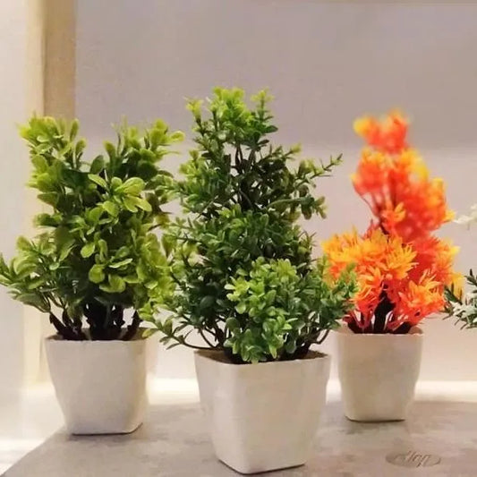 Mini Plant Artificial Decoration Piece with Pot Pack of 3,6,9,12 for Room, Home, Office, Laptop, Table & Room Decoration